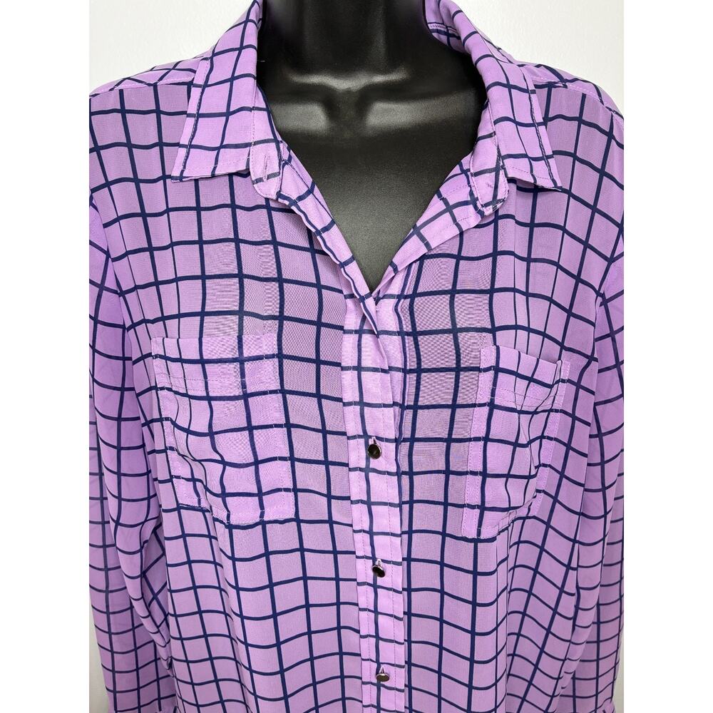 Liz Claiborne Women's Large Purple Windowpane Check Button-down Blouse - Picture 4 of 7